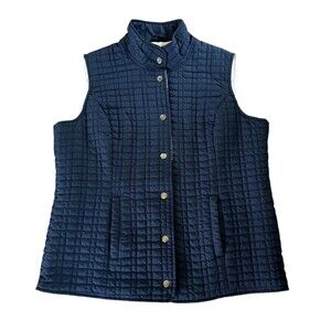 Norm Thompson Quilted Vest Snap‎ Front Sleeveless Puffer Blue Womens Size Large